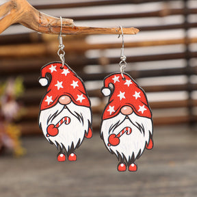 Christmas Wooden Hanging Gnome Santa Earrings