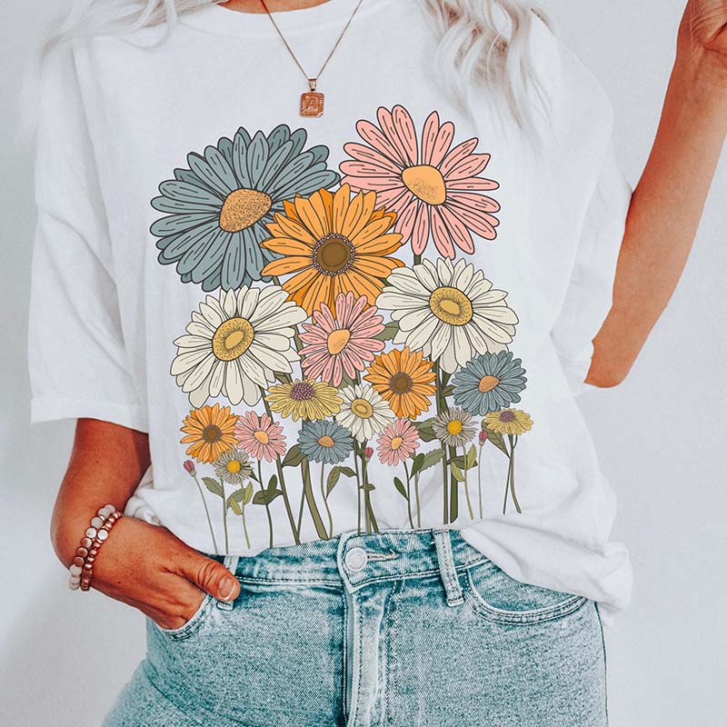 Retro Daisies Flower T-Shirt