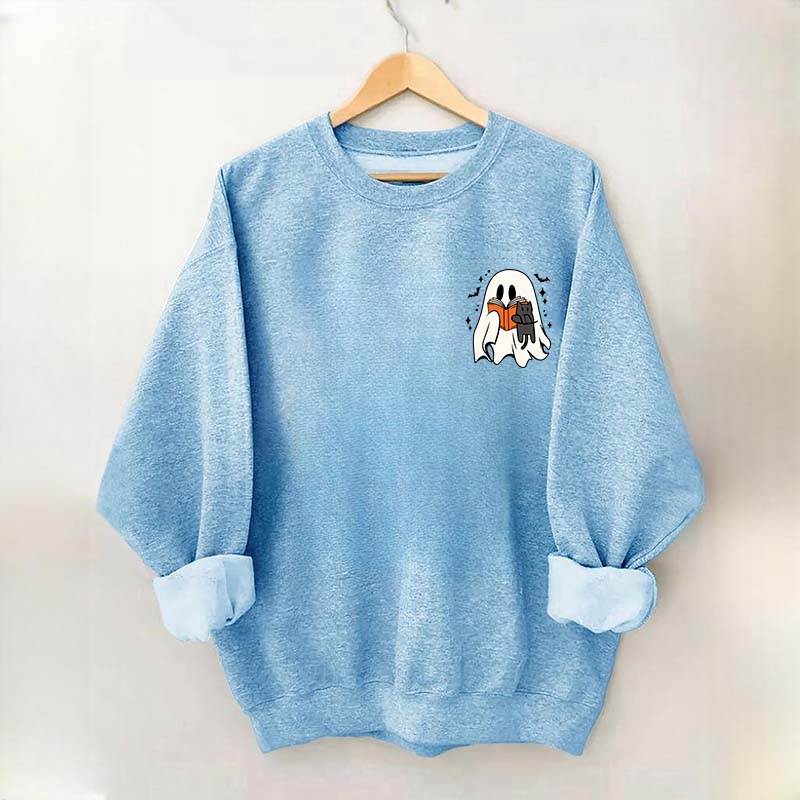 Cute Ghost Reading Book Cat Sweatshirt