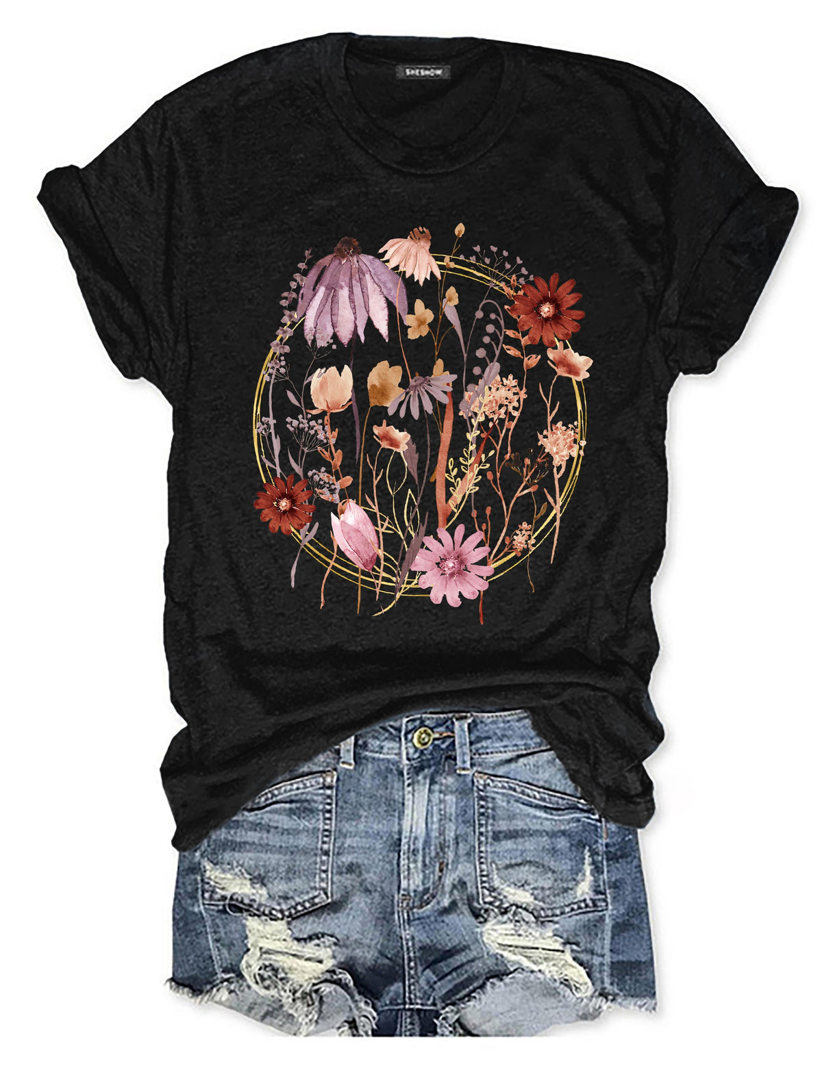 T-shirt à fleurs pressées