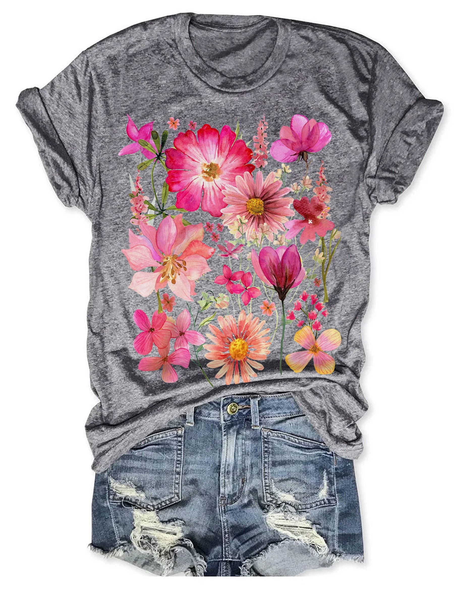 T-shirt fleurs pressées vintage