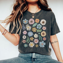 Grooviges Blumen-T-Shirt, Boho-Wildblumen-Shirt