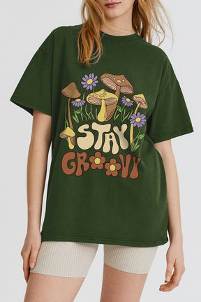 Bleiben Sie grooviges Hippie-Blumen-T-Shirt