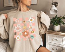 Retro-Sweatshirt mit Gänseblümchen-Smiley-Gesicht