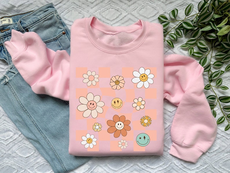 Retro-Sweatshirt mit Gänseblümchen-Smiley-Gesicht