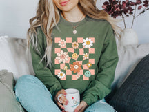 Retro-Sweatshirt mit Gänseblümchen-Smiley-Gesicht