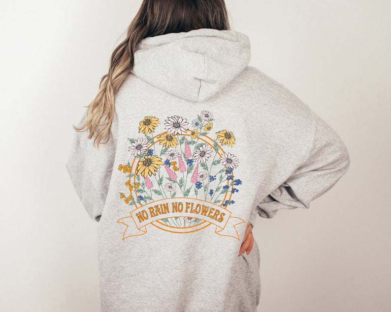 Botanisch-ästhetischer Kapuzenpullover mit Blumendruck