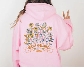 Botanisch-ästhetischer Kapuzenpullover mit Blumendruck