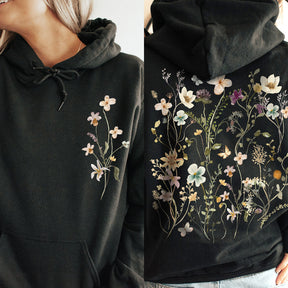 Retro-Wildblumen-Hoodie mit Rundhalsausschnitt im böhmischen Stil