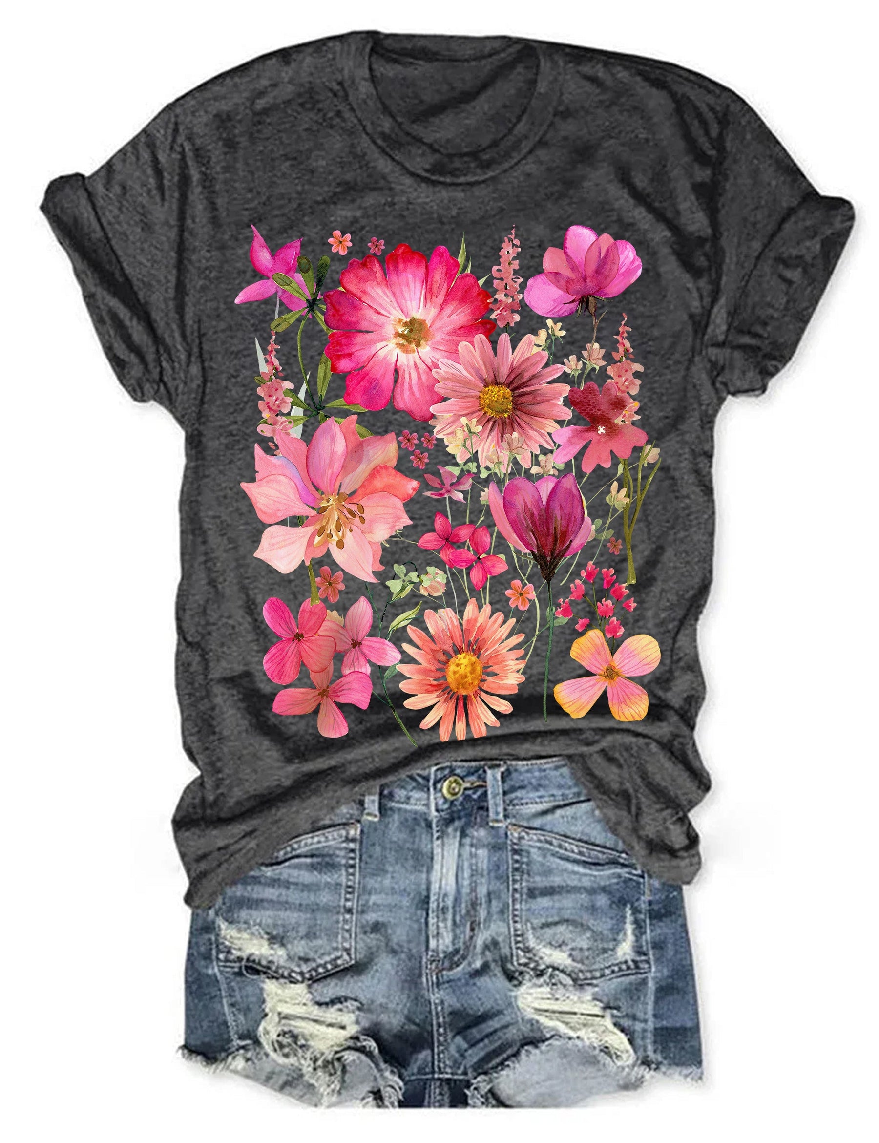 T-shirt fleurs pressées vintage