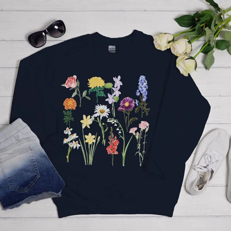 Vintage-Sweatshirt mit Rundhalsausschnitt und Blumenmuster