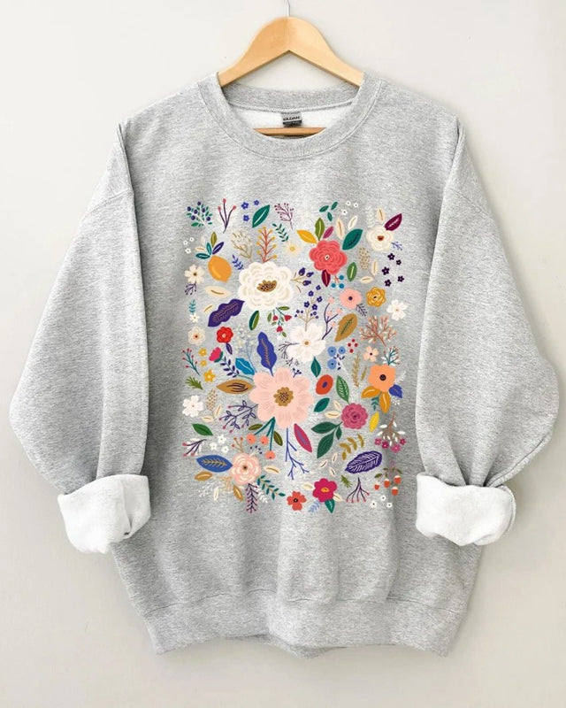 Flower Sweatshirt, Wildflower Women Sweatshirts