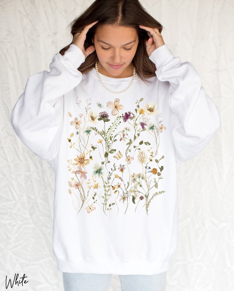 Sweat-shirt à fleurs pressées vintage Sweat-shirt surdimensionné à fleurs sauvages