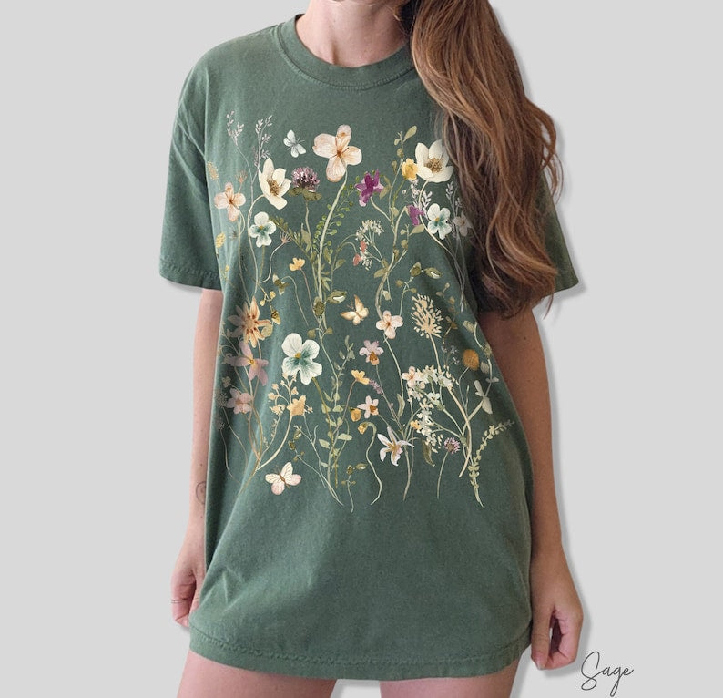 Comfort Colors T-Shirt mit gepressten Blumen