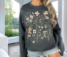 Sweat-shirt à fleurs pressées vintage Sweat-shirt surdimensionné à fleurs sauvages