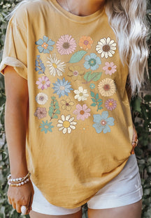 Grooviges Blumen-T-Shirt, Boho-Wildblumen-Shirt