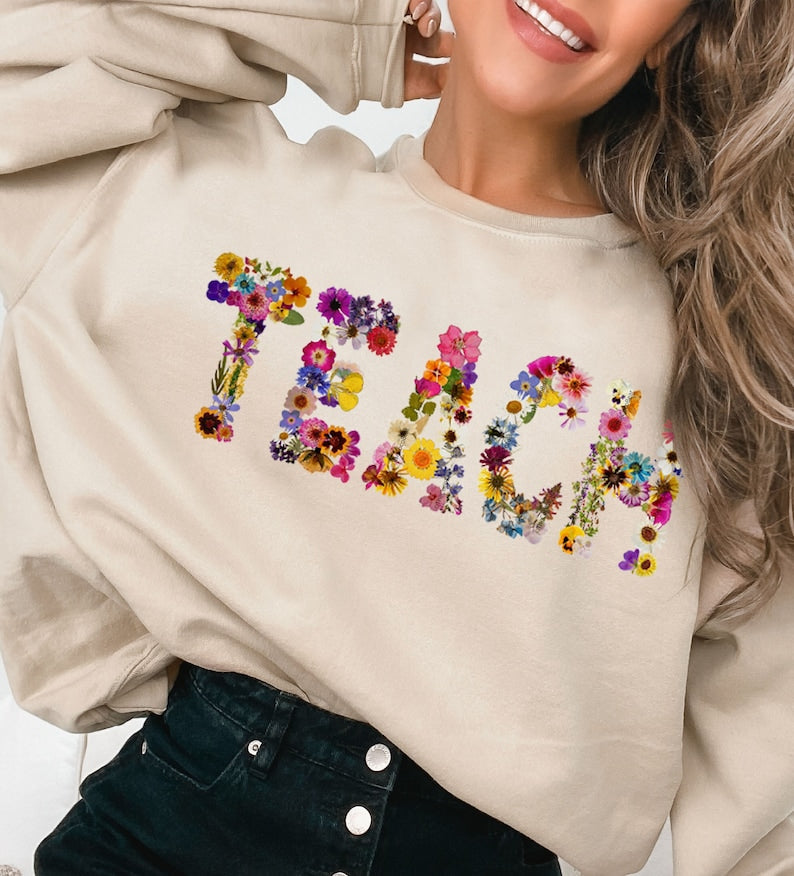 Gepresste Blumen TEACH Sweatshirt Lehrer Sweatshirt