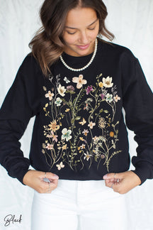 Sweat-shirt à fleurs pressées vintage Sweat-shirt surdimensionné à fleurs sauvages