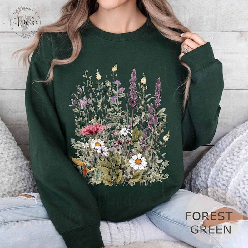 Vintage Sweatshirt mit gepressten Blumen