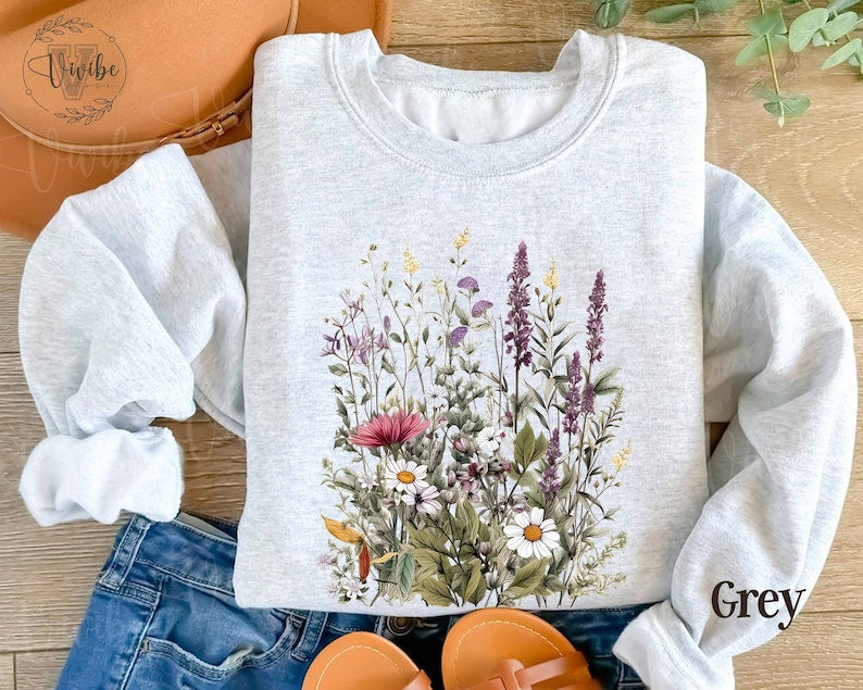 Vintage Sweatshirt mit gepressten Blumen