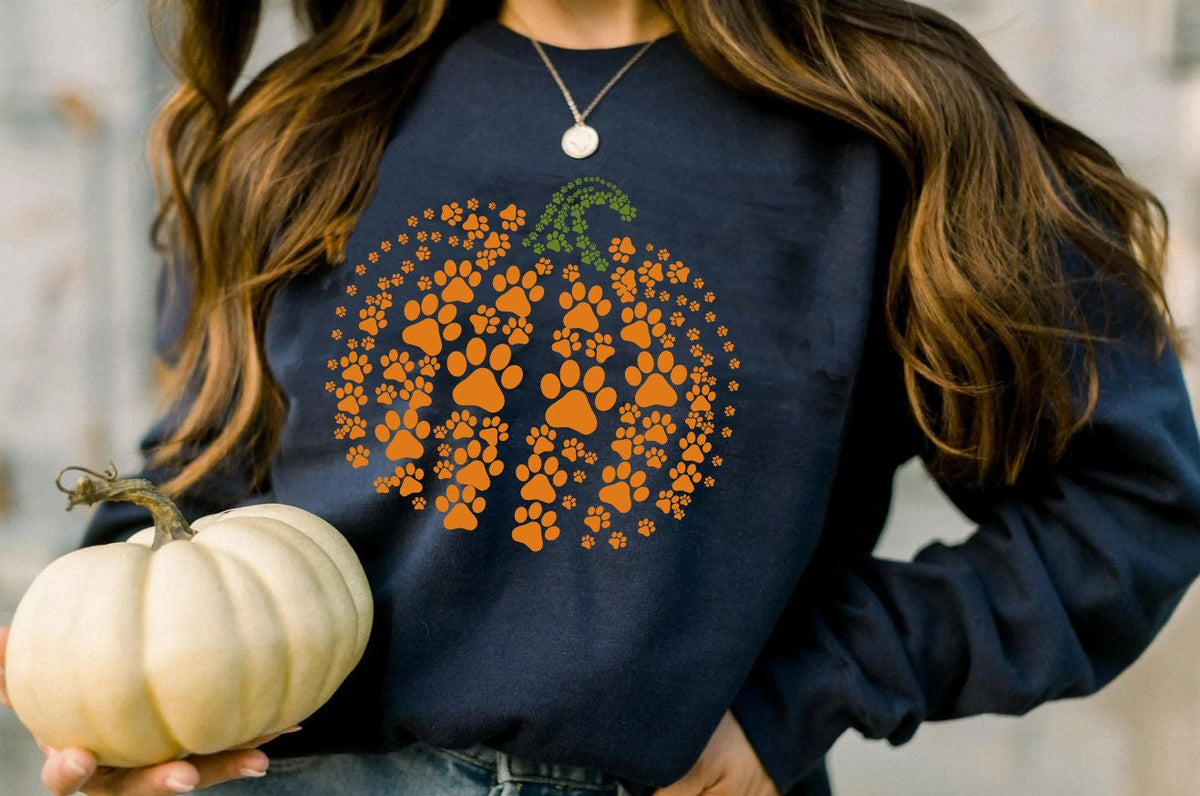 Sweat-shirt confortable à col ras du cou Paw Pumpkin Halloween