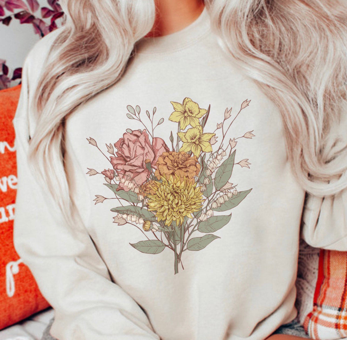 Cadeau d’amoureux des plantes pour maman Bouquet Sweat-shirt confortable à col rond