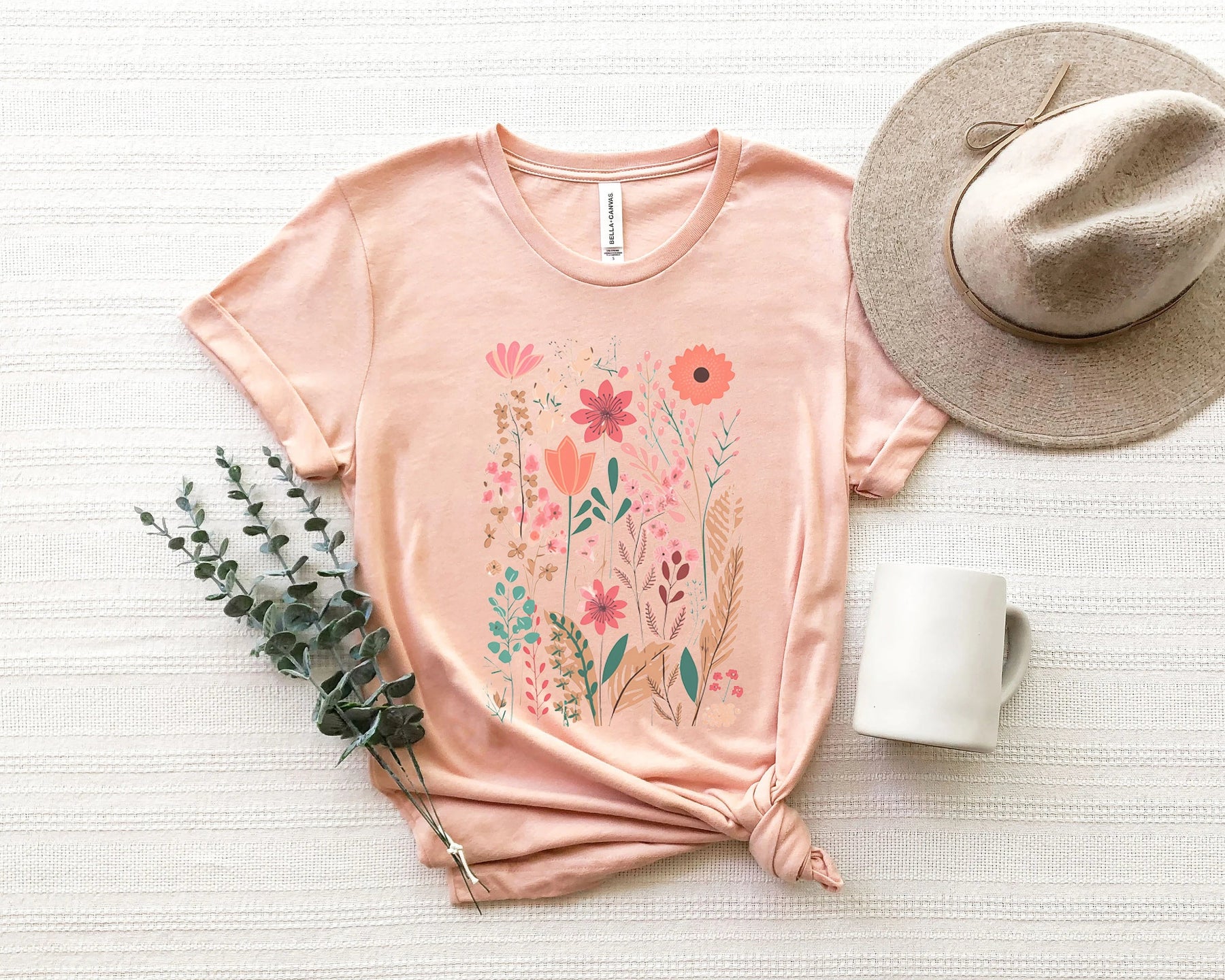 Chemise confortable à col rond avec belle plante et fleur pour amoureux de la nature