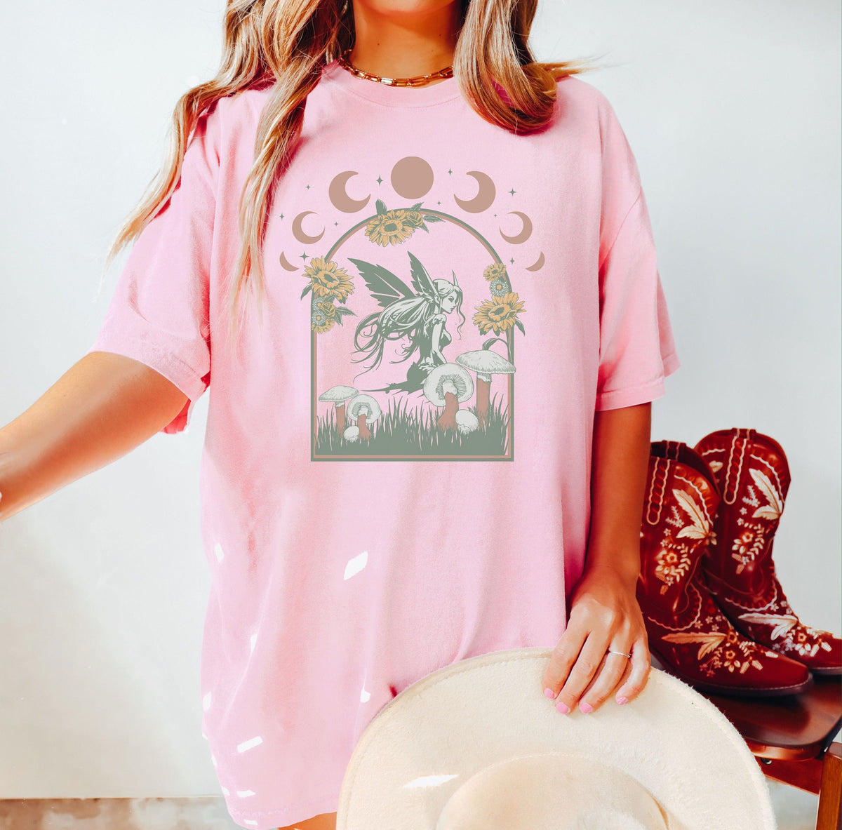 Copie du T-shirt Boho de sorcière verte de lune mystique