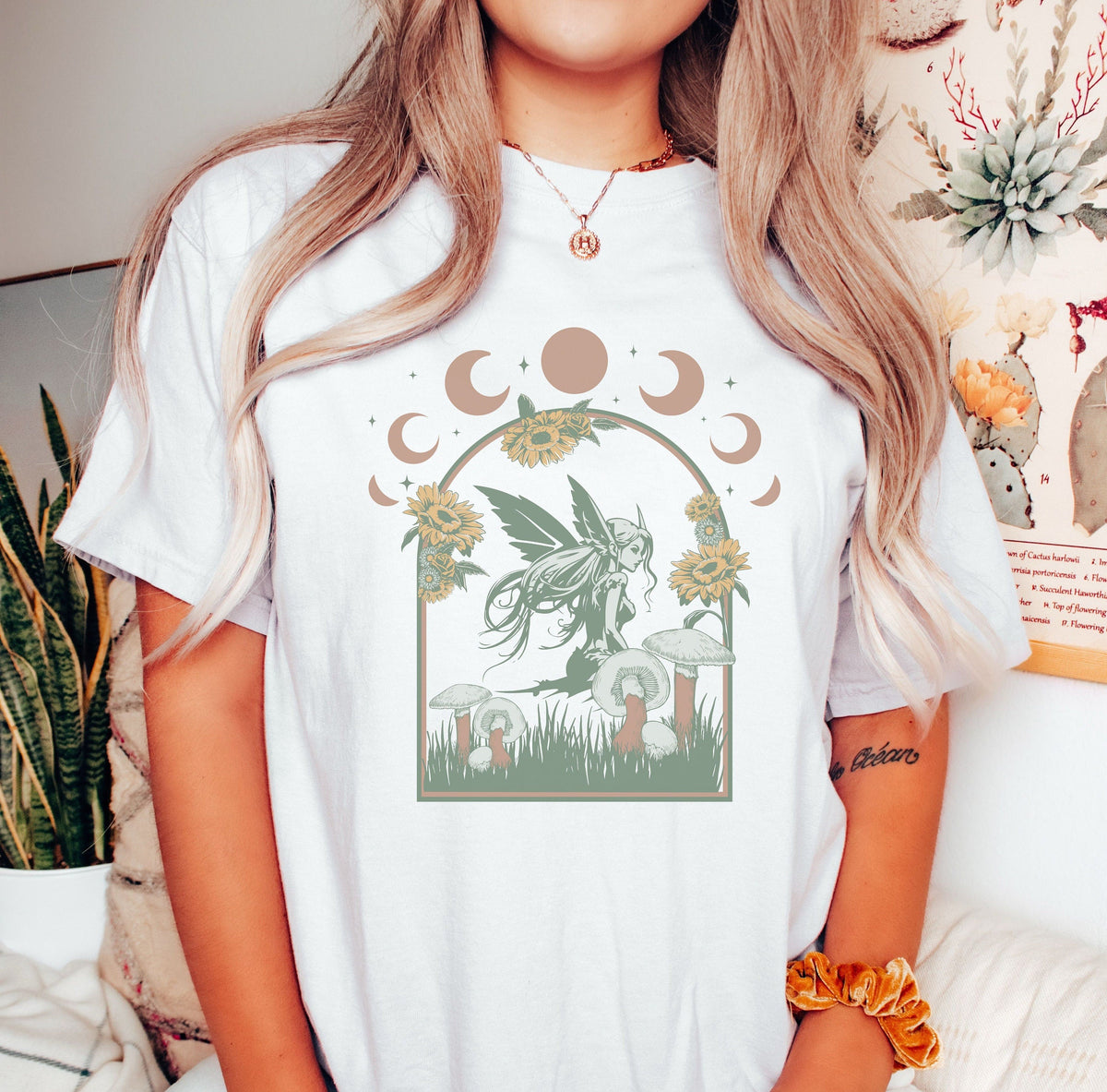 Copie du T-shirt Boho de sorcière verte de lune mystique