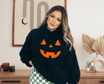 Sweat-shirt confortable à col rond et visage de citrouille d'Halloween