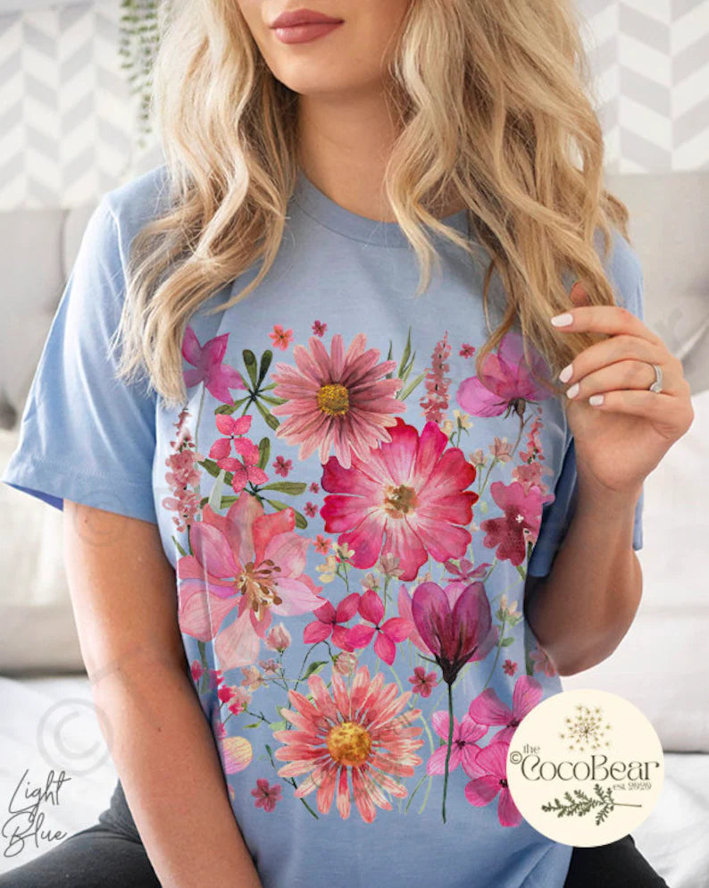 Fleurs pressées Tshirt Boho Wildflowers Cottagecore Chemise